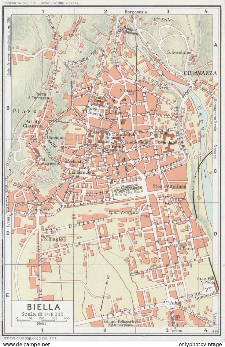 Biella, Pianta Della Città, Carta Geografica Epoca, Vintage Map - Geographical Maps