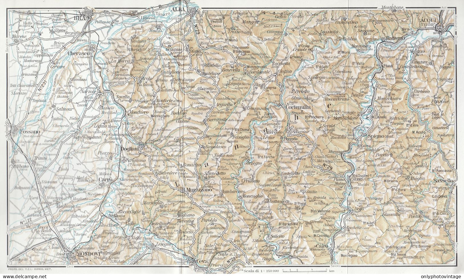 Langhe, Dogliani, Alba E Dintorni, Carta Geografica Epoca, Vintage Map - Geographical Maps