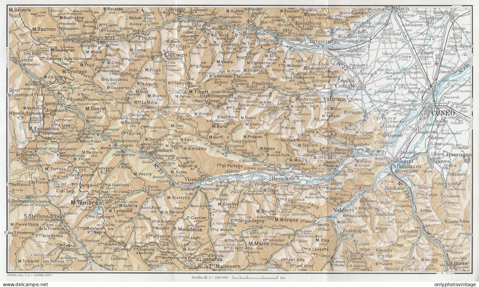 Cuneo E Dintorni, Valgrana, Demonte, Carta Geografica Epoca, Vintage Map - Landkarten