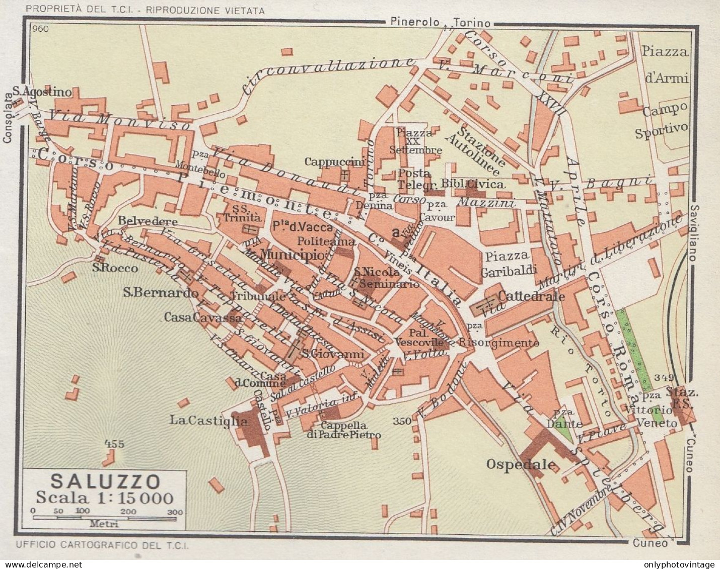 Saluzzo, Pianta Della Città, Carta Geografica Epoca, Vintage Map - Geographical Maps