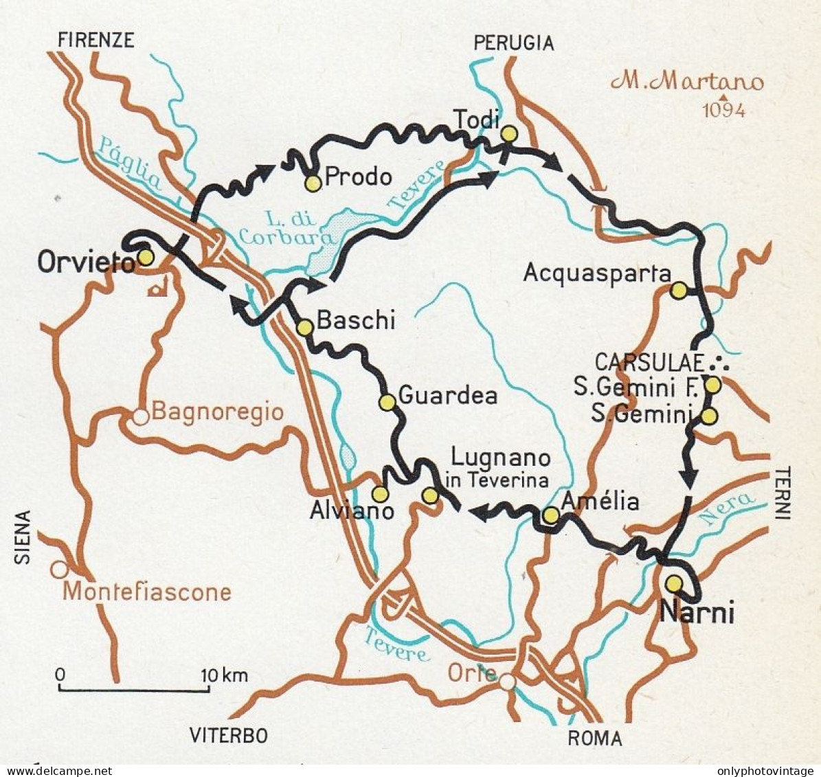 Colli Umbri, Paglia, Tevere, Nera, Itinerari, Mappa Epoca, Vintage Map - Landkarten