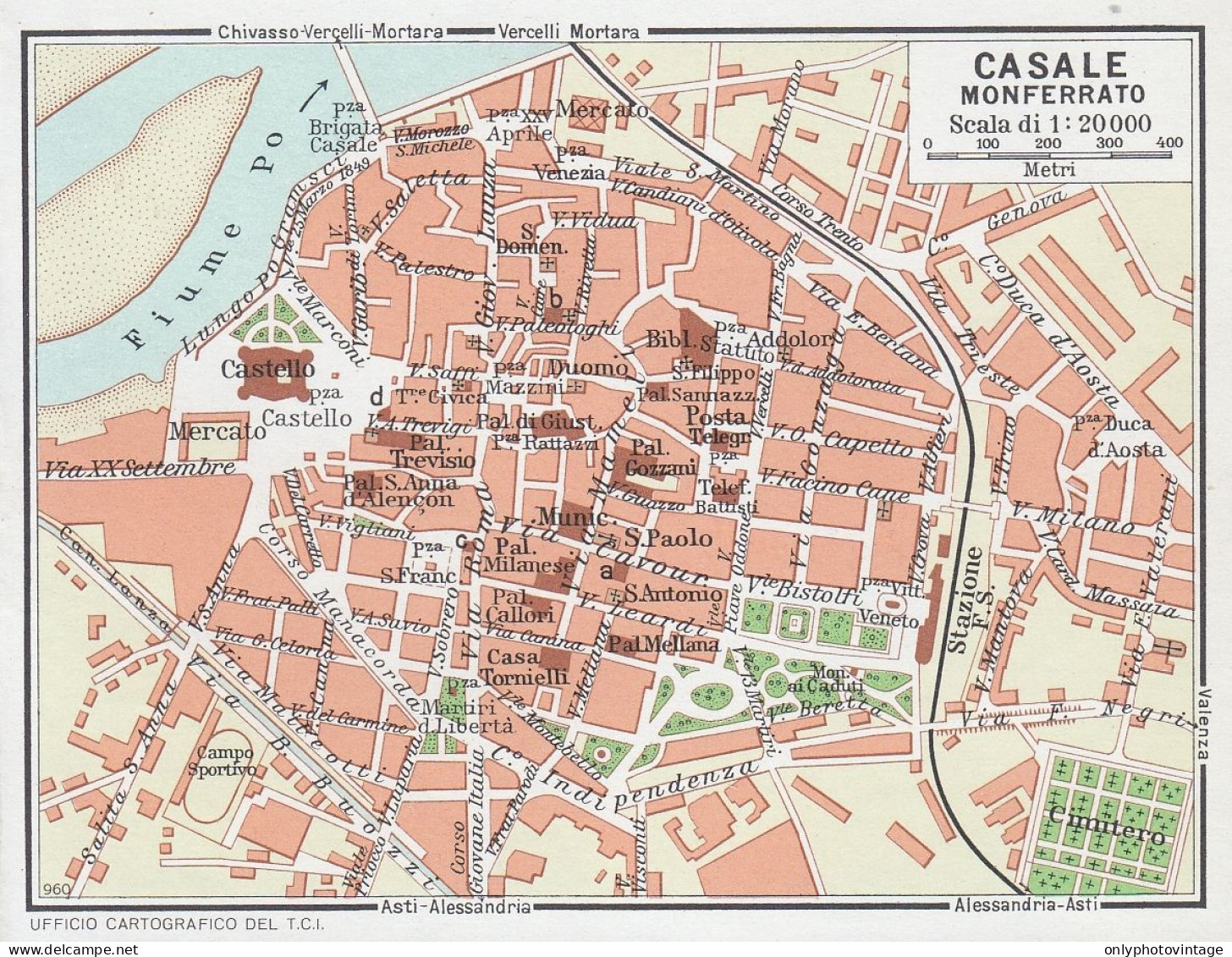 Casale Monferrato, Pianta Della Città, Carta Geografica Epoca, Vintage Map - Carte Geographique