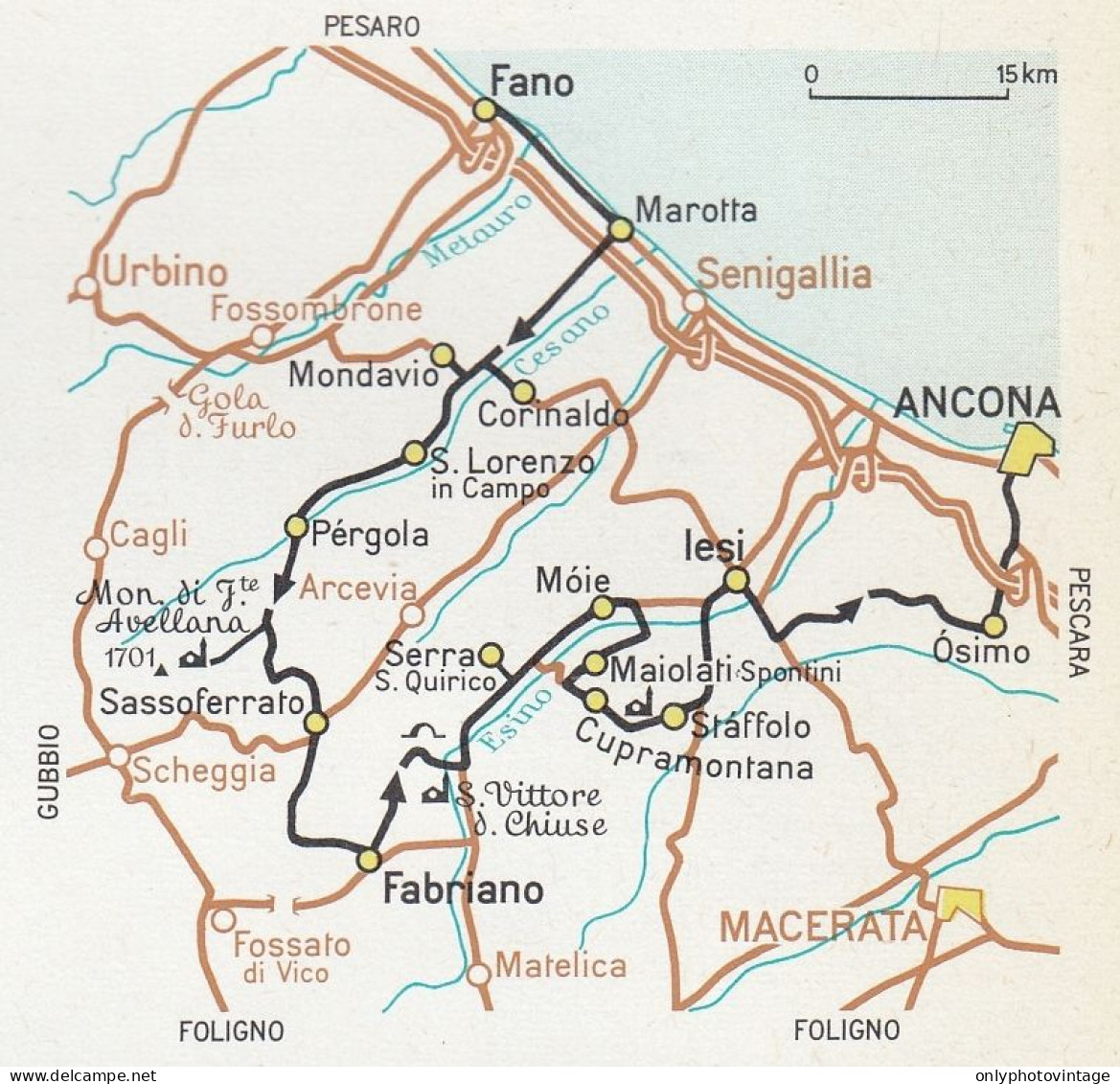 Mondavio, Senigallia. Fano, Itinerari Turistici, Mappa Epoca, Vintage Map - Geographical Maps