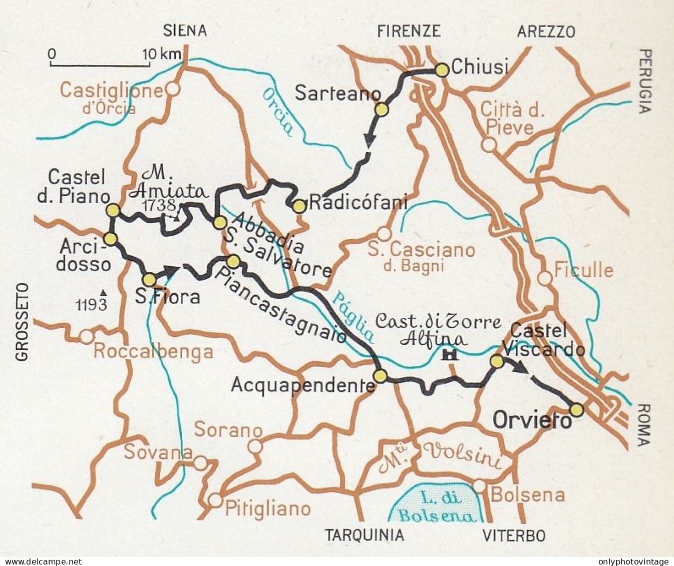 L'Amiata E La Valle Del Paglia, Itinerari, Mappa Epoca, Vintage Map - Geographical Maps