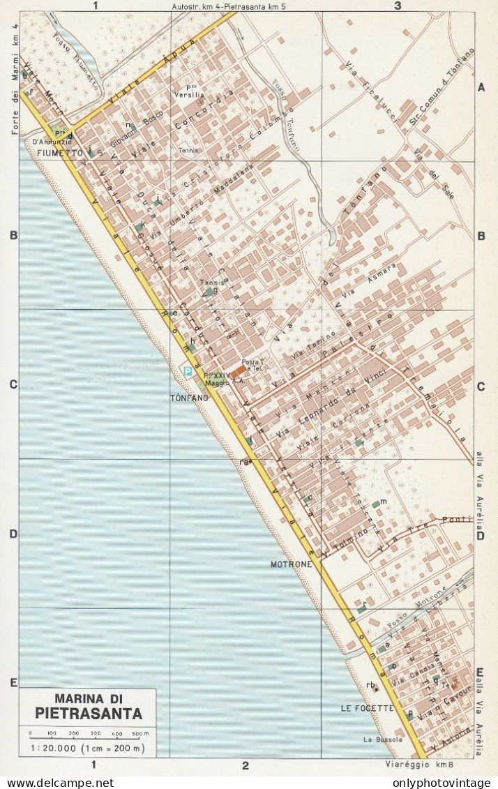 Marina Di Pietrasanta, Pianta Della Città, Mappa Epoca, Vintage Map - Cartes Géographiques