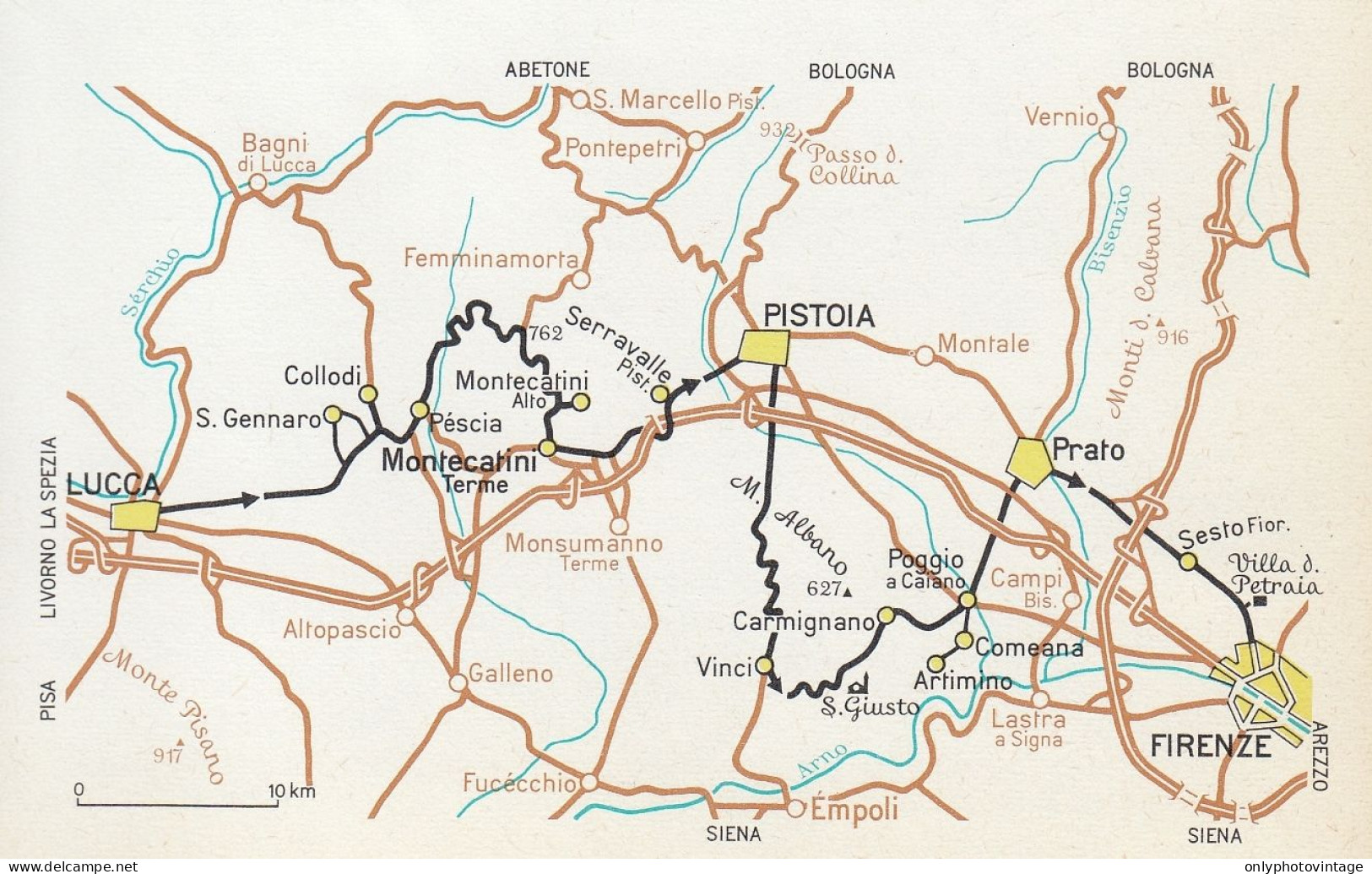 Lucchesia E Monte Albano, Itinerari Turistici, Mappa Epoca, Vintage Map - Landkarten