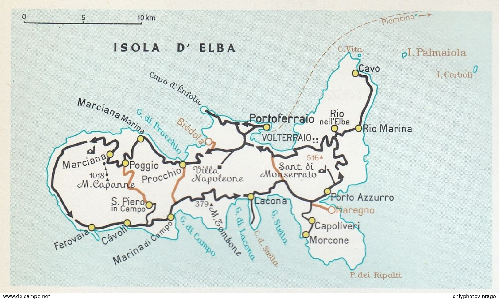 Isola D'Elba, Mappa Epoca, Vintage Map - Landkarten