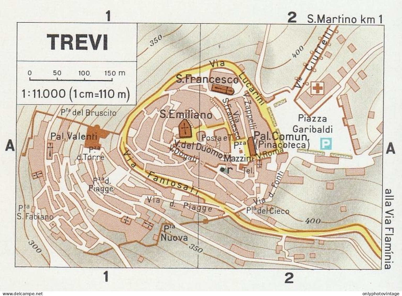 Trevi, Pianta Della Città, Mappa Epoca, Vintage Map - Geographical Maps