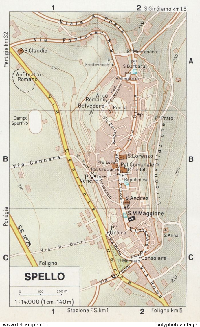 Spello, Pianta Della Città, Mappa Epoca, Vintage Map - Cartes Géographiques