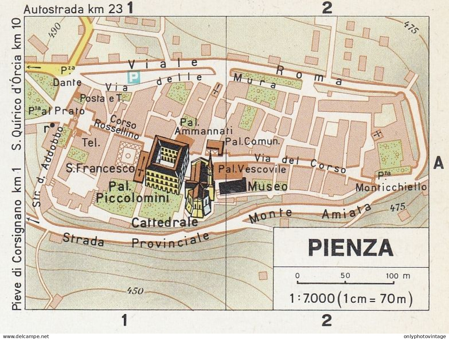 Pienza, Pianta Della Città, Mappa Epoca, Vintage Map - Landkarten