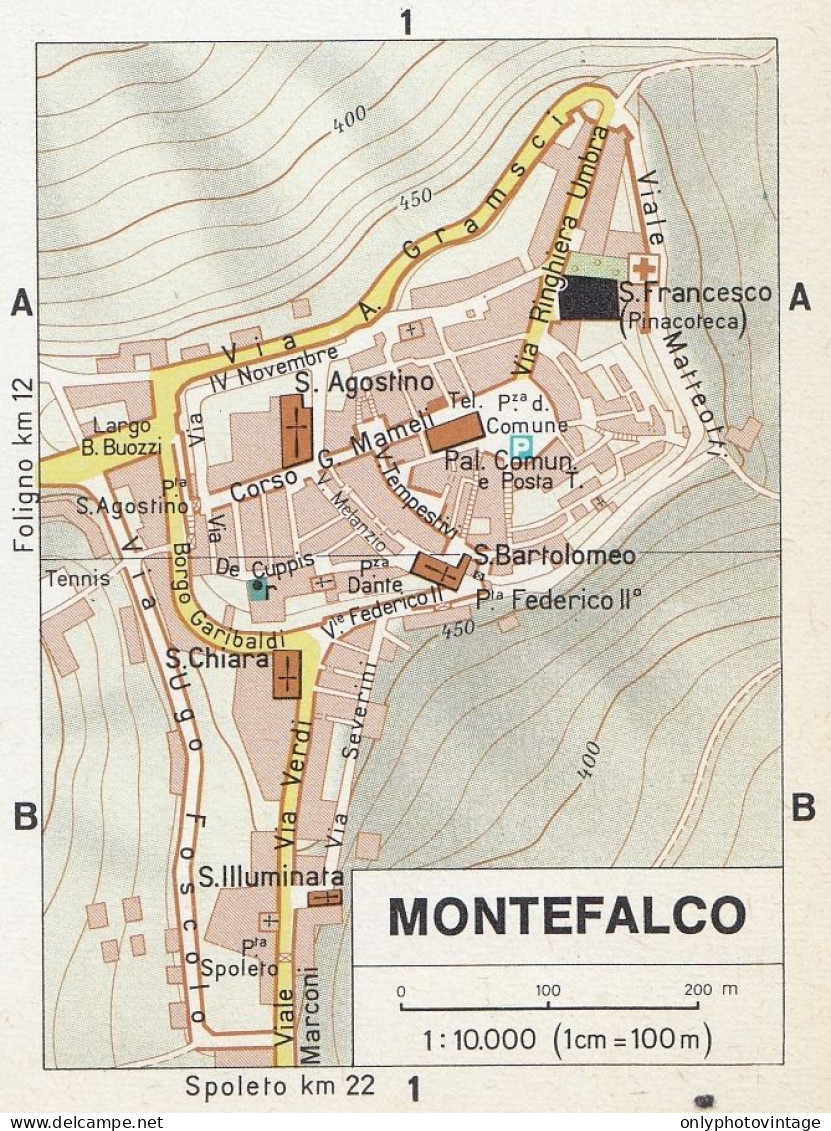 Montefalco, Pianta Della Città, Mappa Epoca, Vintage Map - Landkarten