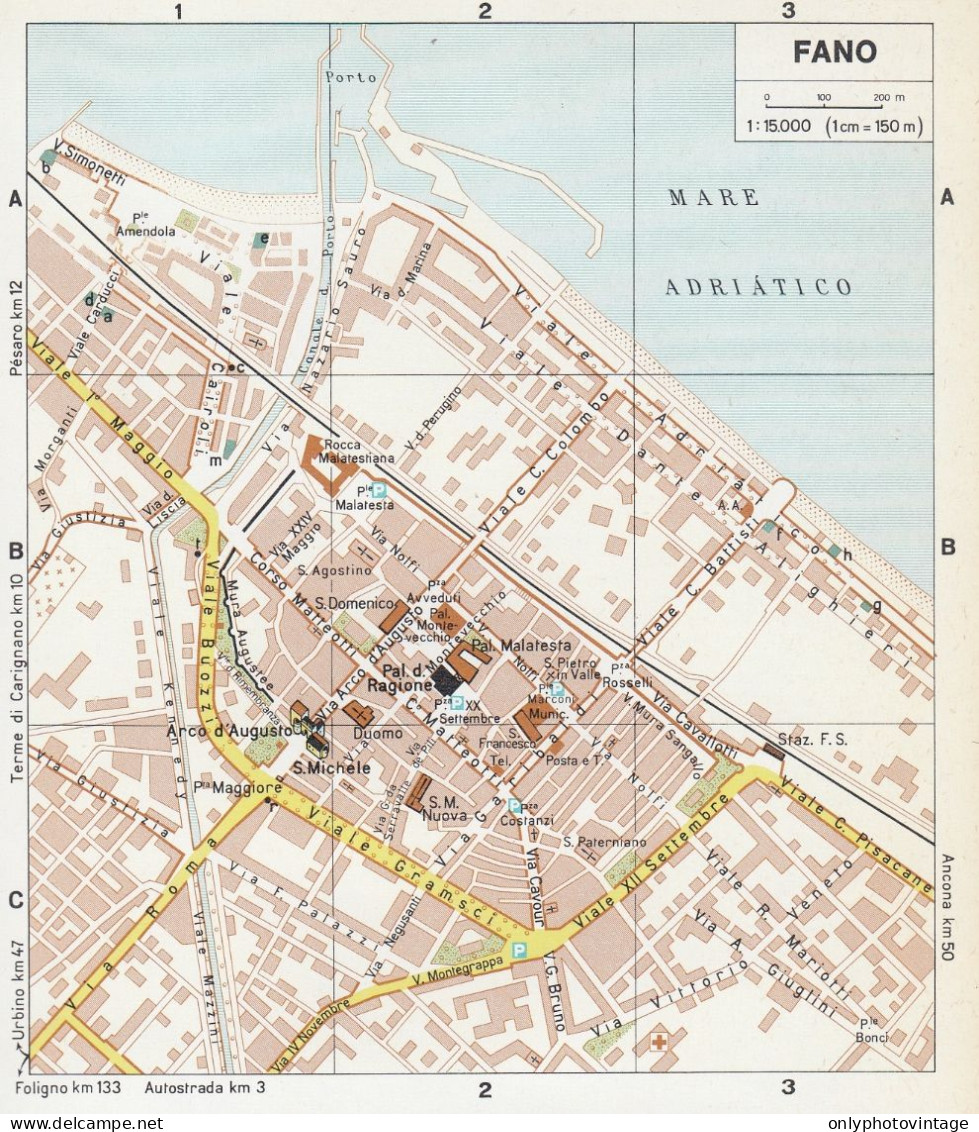 Fano, Pianta Della Città, Mappa Epoca, Vintage Map - Geographische Kaarten