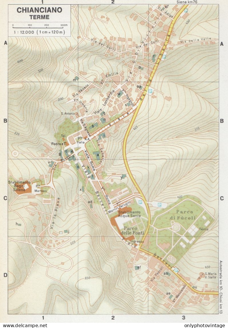 Chianciano Terme, Pianta Della Città, Mappa Epoca, Vintage Map - Cartes Géographiques