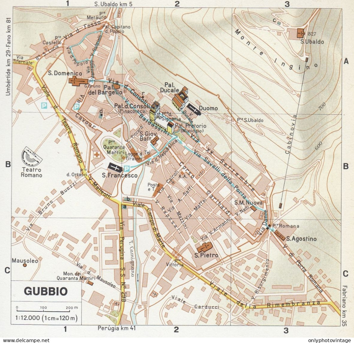 Gubbio, Pianta Della Città, Mappa Epoca, Vintage Map - Geographical Maps