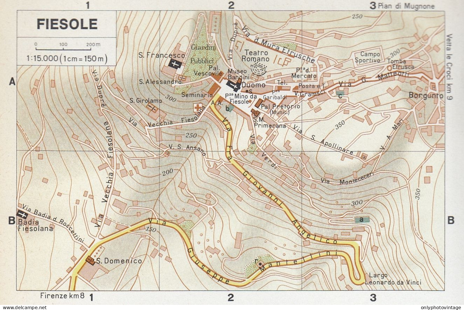 Fiesole, Pianta Della Città, Mappa Epoca, Vintage Map - Geographical Maps