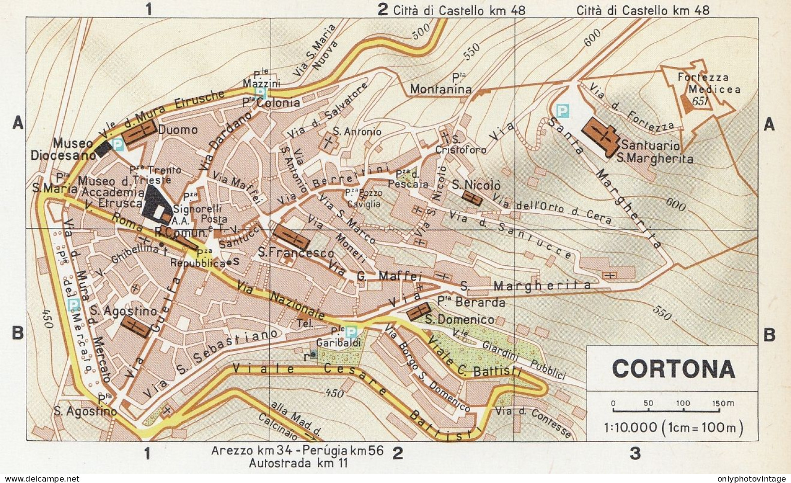 Cortona, Pianta Della Città, Mappa Epoca, Vintage Map - Landkarten