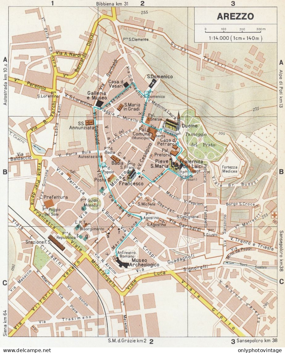 Arezzo, Pianta Della Città, Mappa Epoca, Vintage Map - Geographical Maps