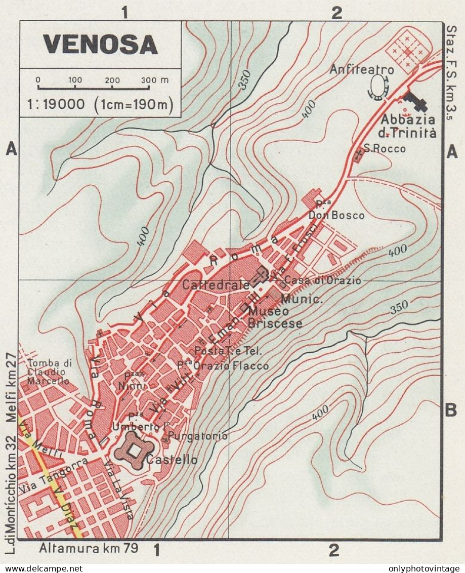 Venosa, Pianta Della Città, Mappa Epoca, Vintage Map - Cartes Géographiques