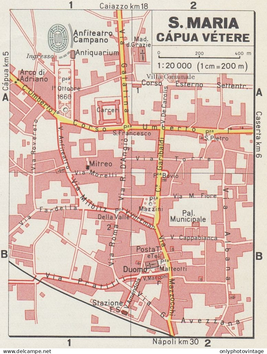 Santa Maria Capua Vetere, Pianta Della Città, Mappa Epoca, Vintage Map - Landkarten