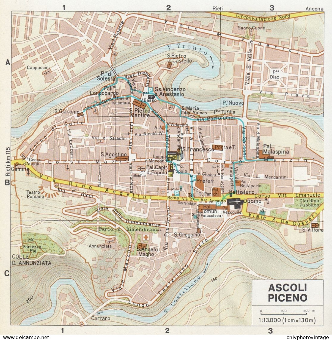 Ascoli Piceno, Pianta Della Città, Mappa Epoca, Vintage Map - Landkarten