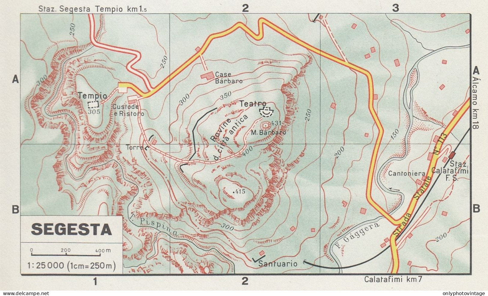 Segesta, Pianta Della Città, Mappa Epoca, Vintage Map - Cartes Géographiques