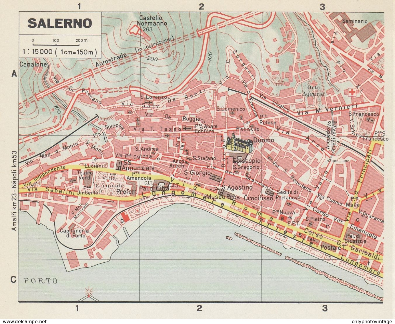 Salerno, Pianta Della Città, Mappa Epoca, Vintage Map - Cartes Géographiques