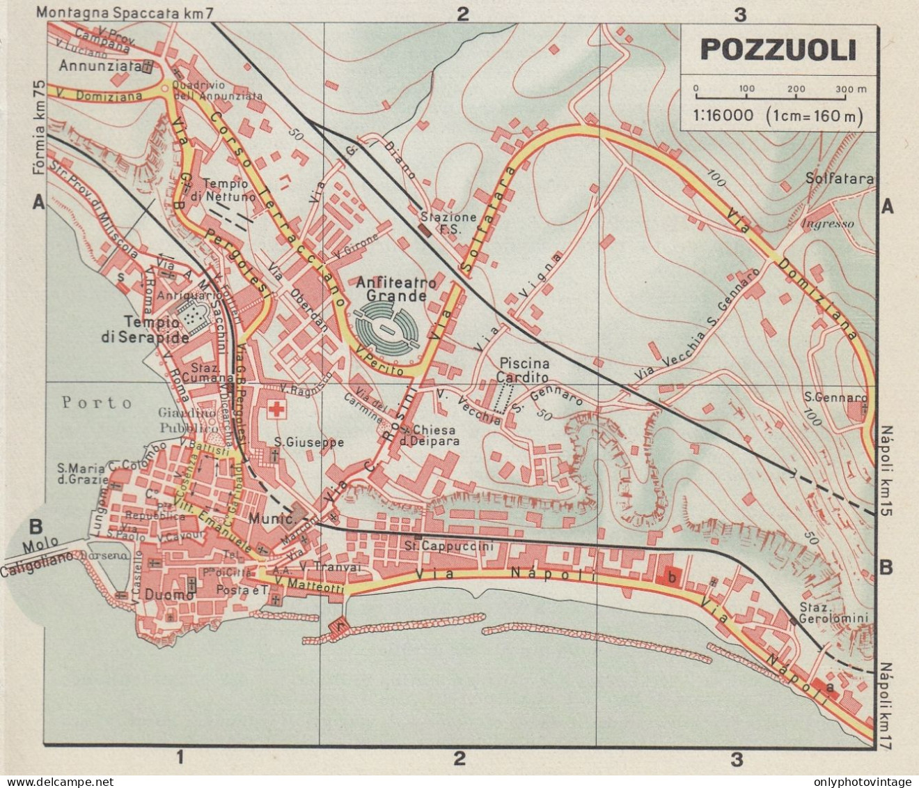 Pozzuoli, Pianta Della Città, Mappa Epoca, Vintage Map - Cartes Géographiques