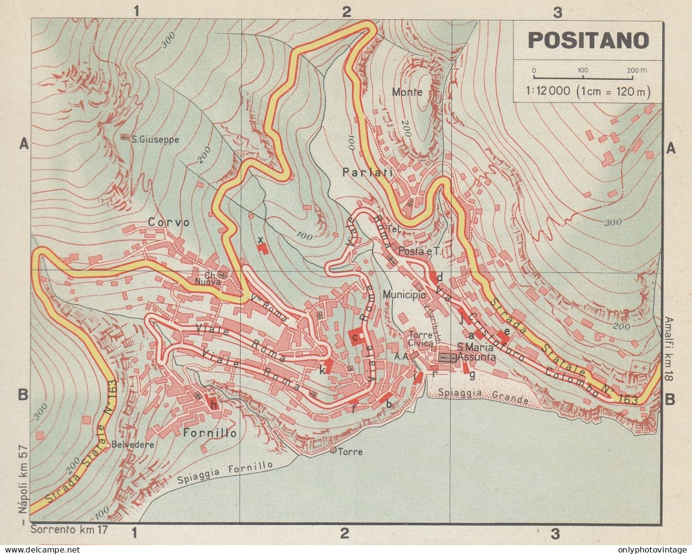 Positano, Pianta Della Città, Mappa Epoca, Vintage Map - Cartes Géographiques