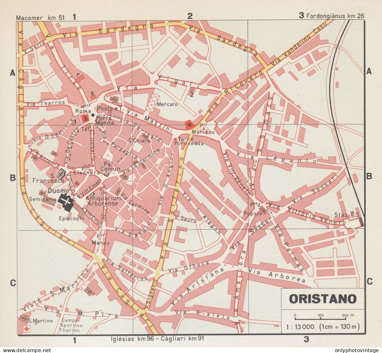 Oristano, Pianta Della Città, Mappa Epoca, Vintage Map - Carte Geographique