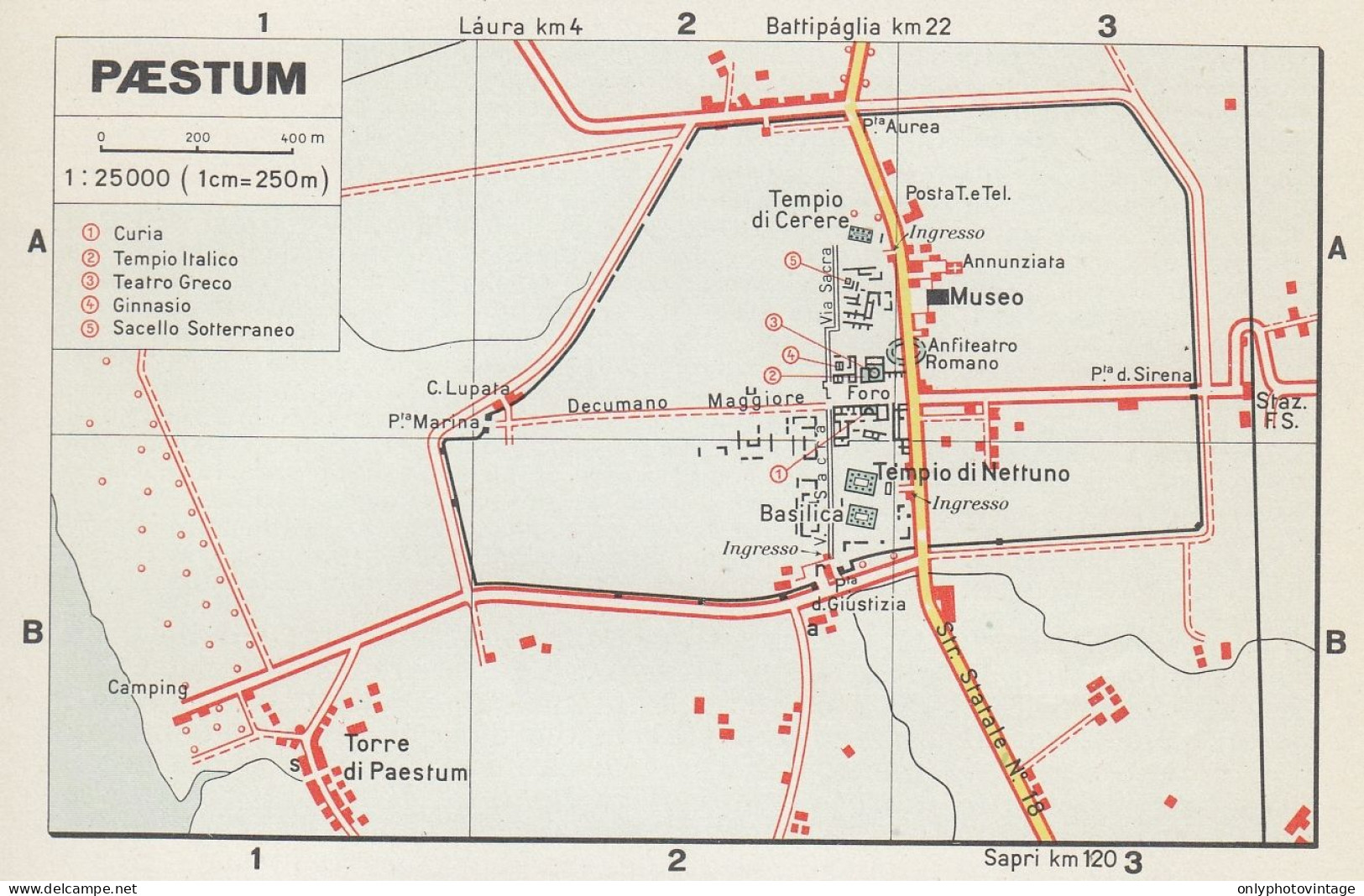 Paestum, Pianta Della Città, Mappa Epoca, Vintage Map - Landkarten