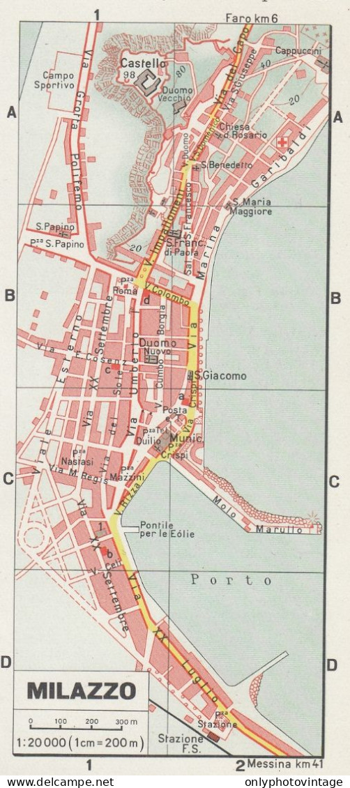 Milazzo, Pianta Della Città, Mappa Epoca, Vintage Map - Geographical Maps