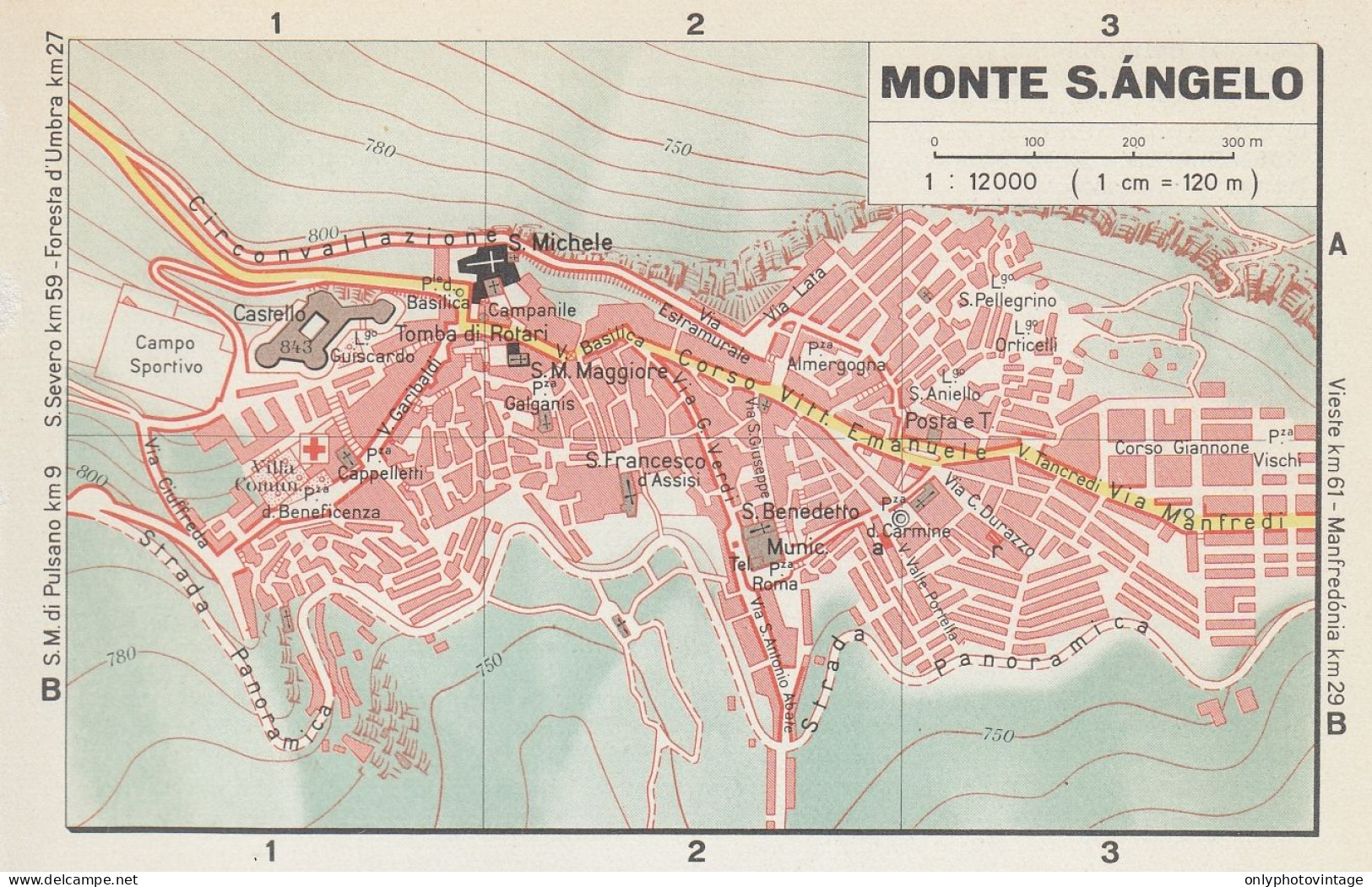 Monte Sant'Angelo, Pianta Della Città, Mappa Epoca, Vintage Map - Cartes Géographiques