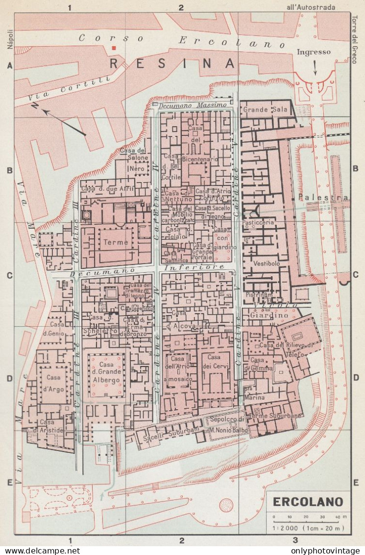 Ercolano, Pianta Della Città, Mappa Epoca, Vintage Map - Cartes Géographiques