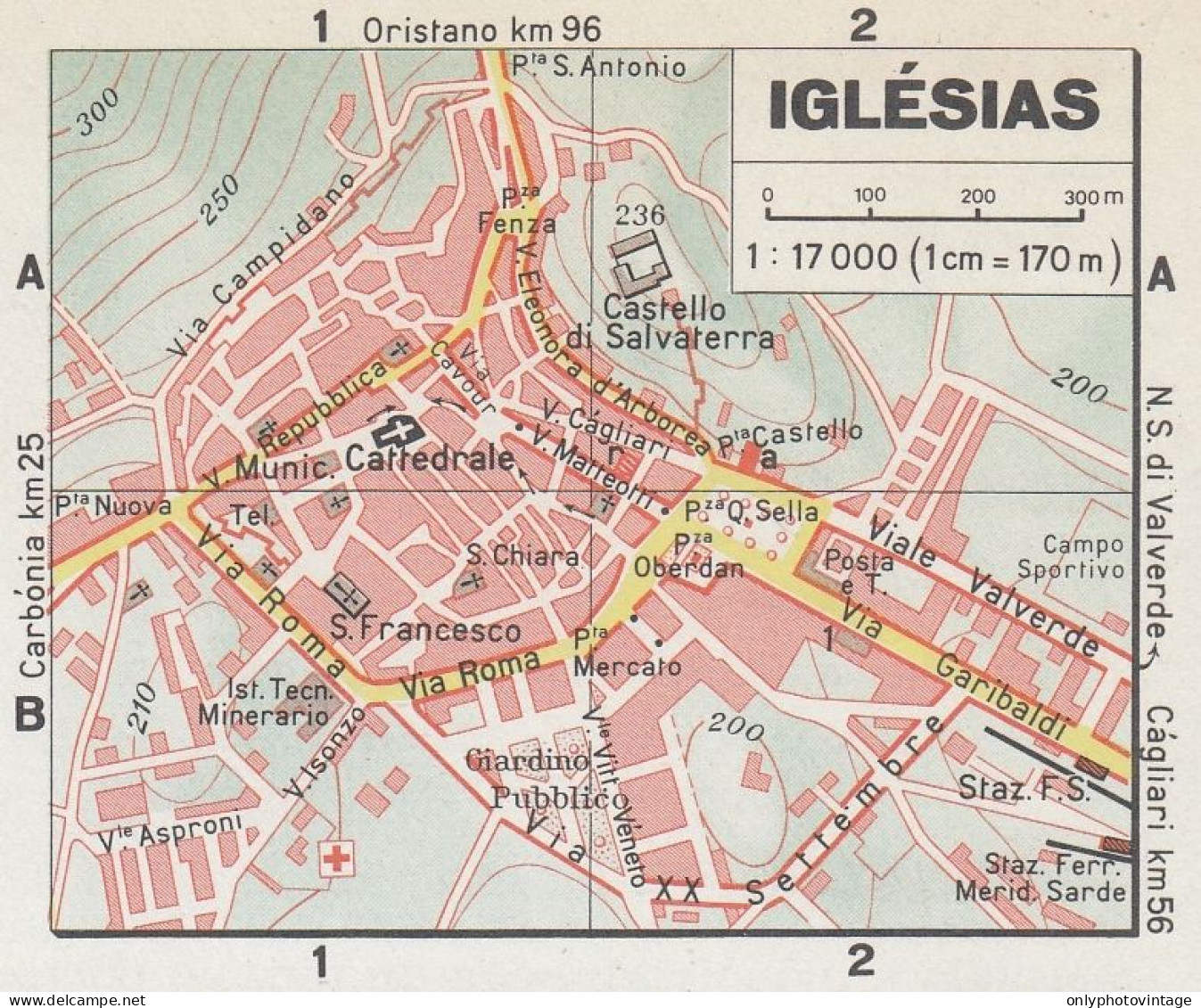 Iglesias, Pianta Della Città, Mappa Epoca, Vintage Map - Mapas Geográficas