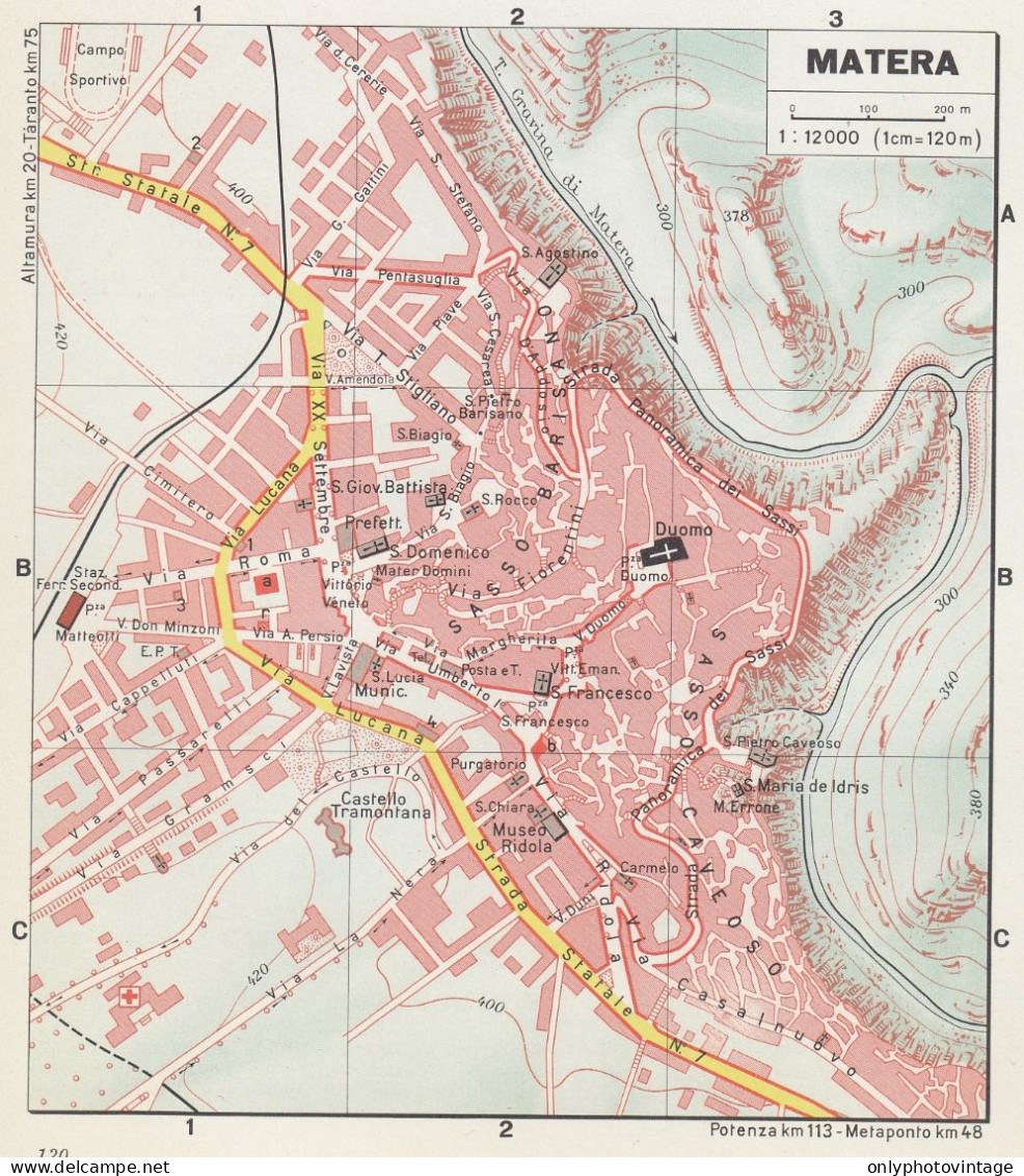 Matera, Pianta Della Città, Mappa Epoca, Vintage Map - Geographische Kaarten