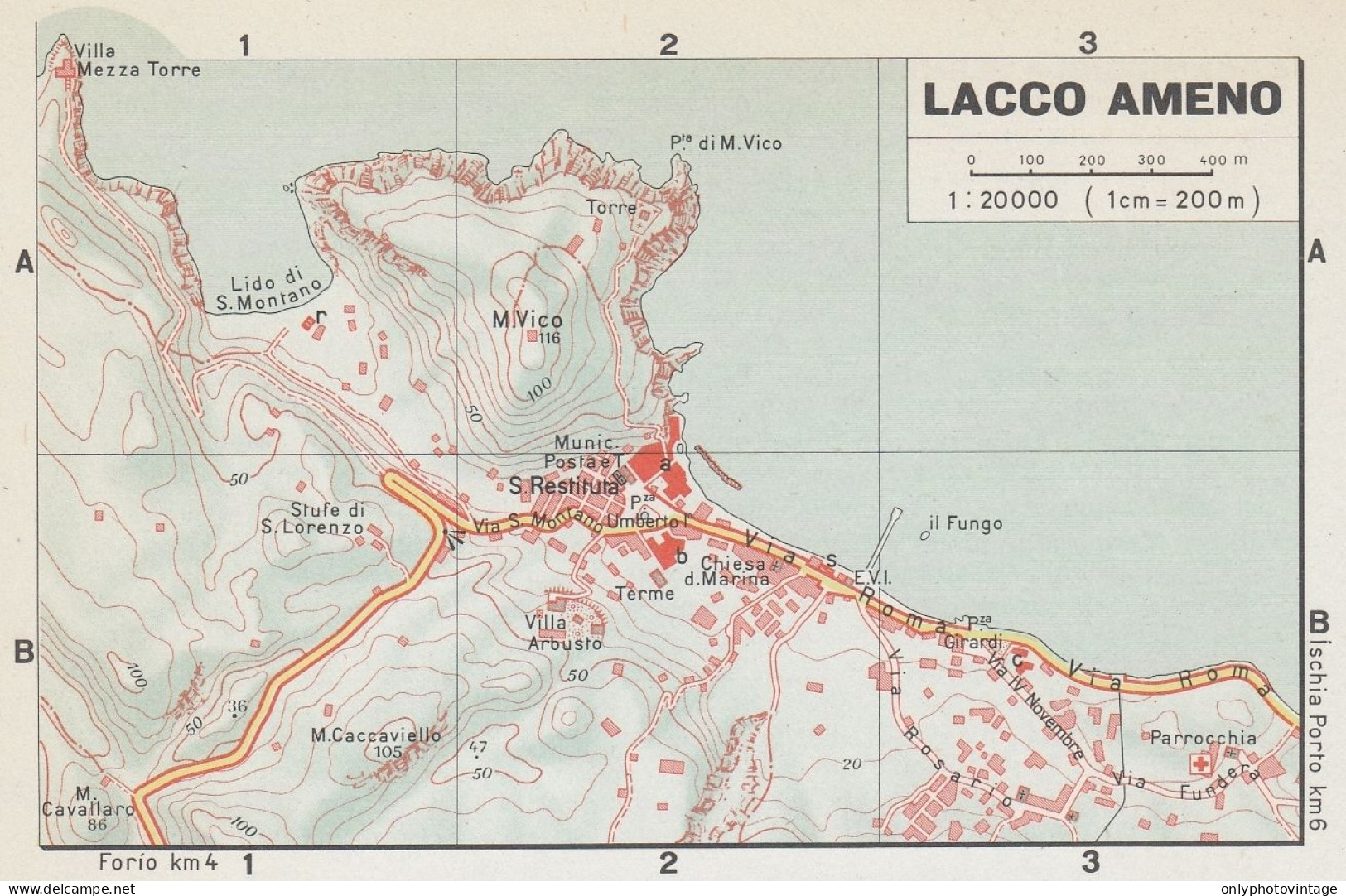 Lacco Ameno, Pianta Della Città, Mappa Epoca, Vintage Map - Cartes Géographiques