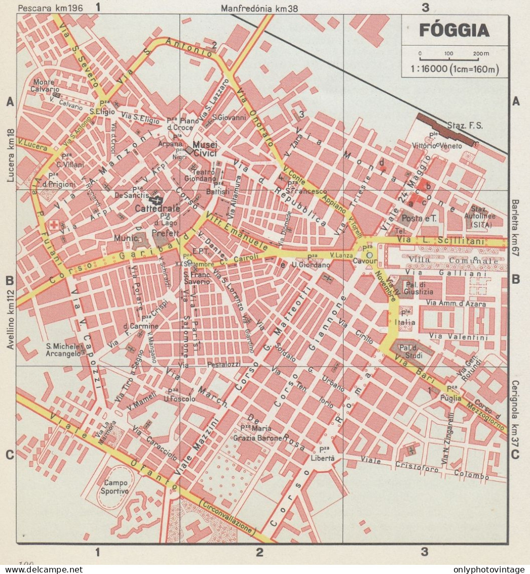Foggia, Pianta Della Città, Mappa Epoca, Vintage Map - Cartes Géographiques