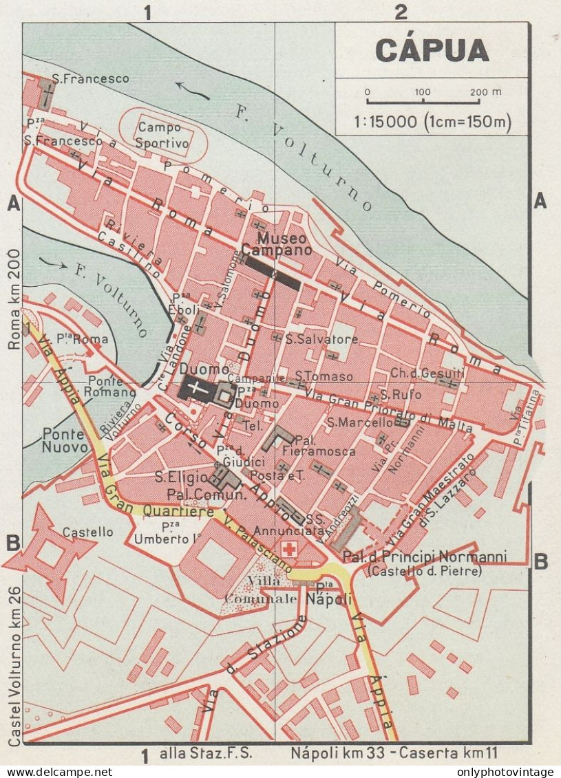 Capua, Pianta Della Città, Mappa Epoca, Vintage Map - Geographical Maps