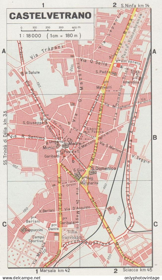 Castelvetrano, Pianta Della Città, Mappa Epoca, Vintage Map - Cartes Géographiques