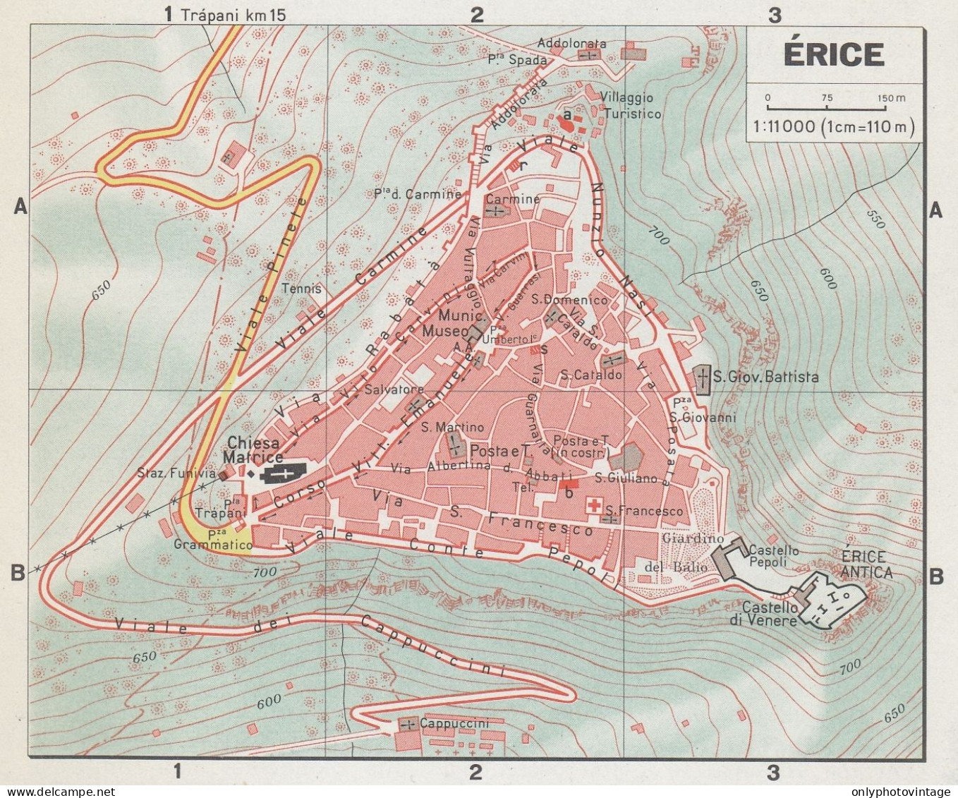 Erice, Pianta Della Città, Mappa Epoca, Vintage Map - Carte Geographique