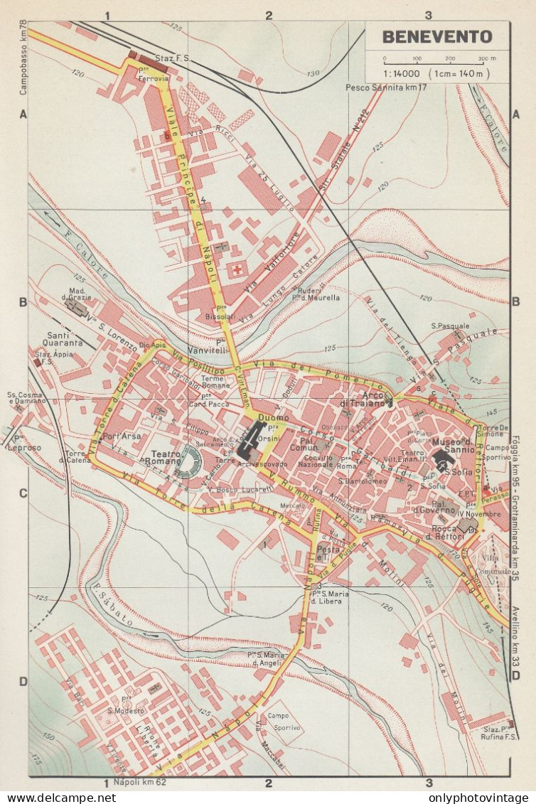 Benevento, Pianta Della Città, Mappa Epoca, Vintage Map - Carte Geographique