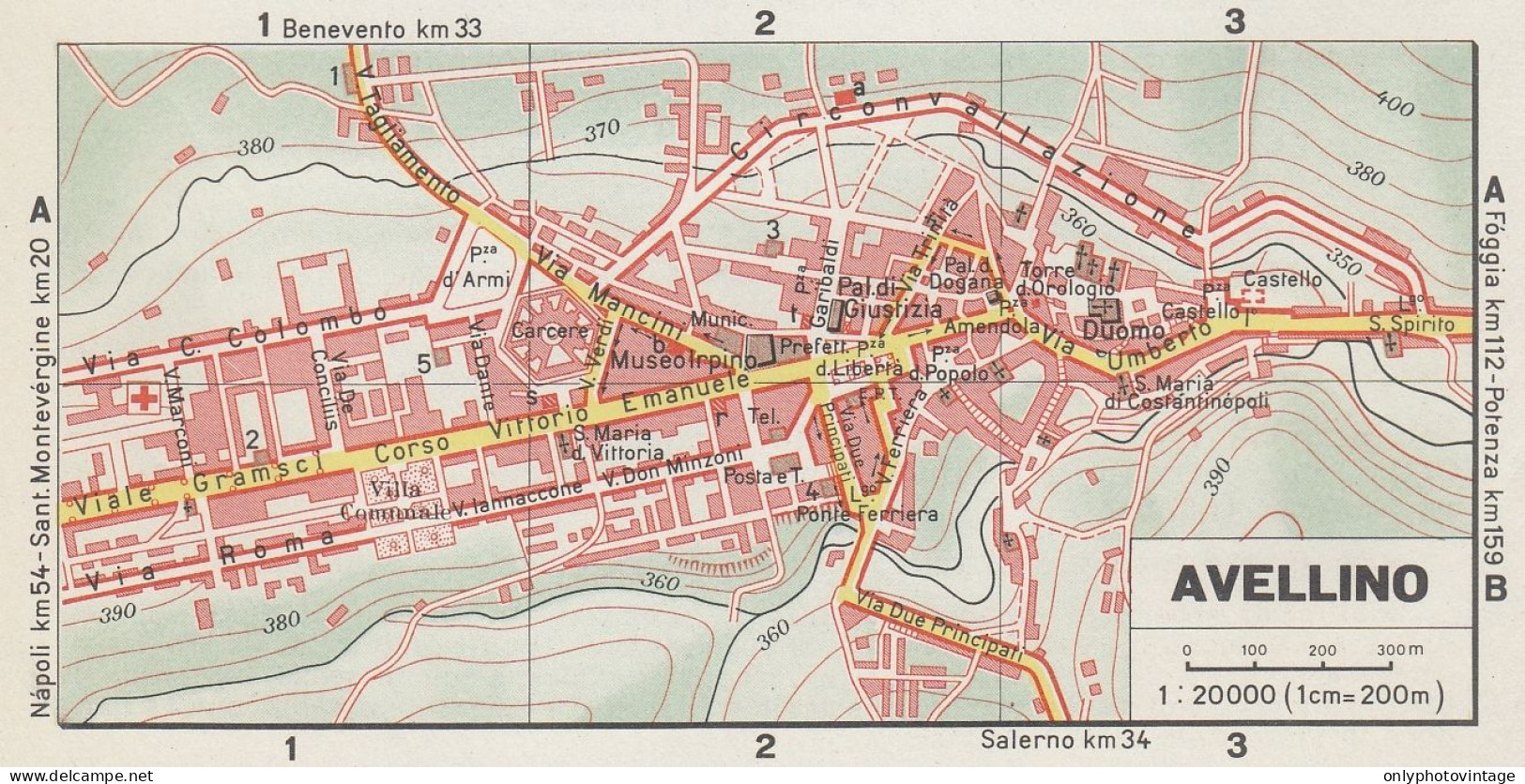 Avellino, Pianta Della Città, Mappa Epoca, Vintage Map - Landkarten