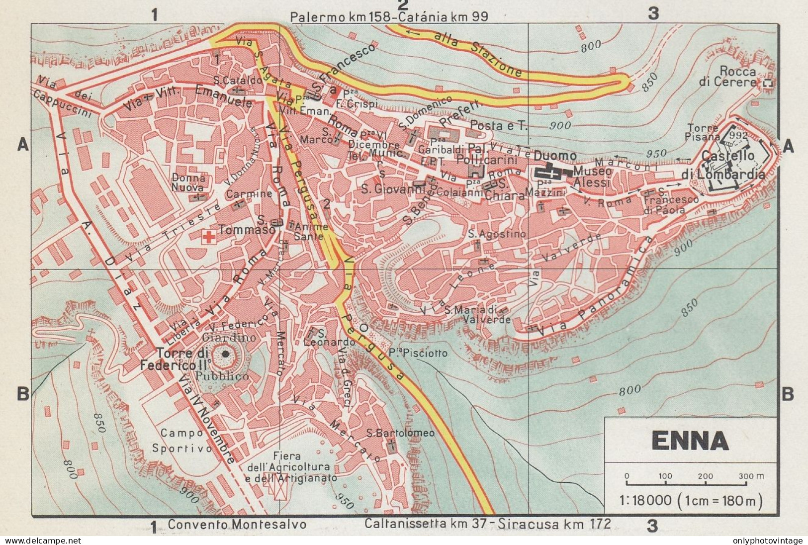 Enna, Pianta Della Città, Mappa Epoca, Vintage Map - Cartes Géographiques