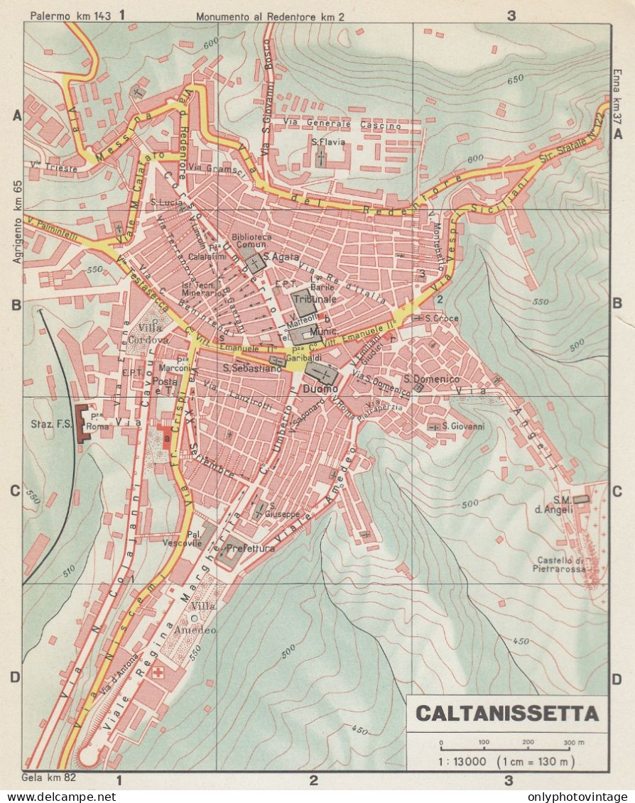 Caltanissetta, Pianta Della Città, Mappa Epoca, Vintage Map - Cartes Géographiques