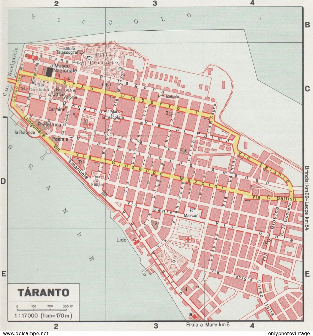 Taranto, Pianta Della Città, Mappa Epoca, Vintage Map - Carte Geographique