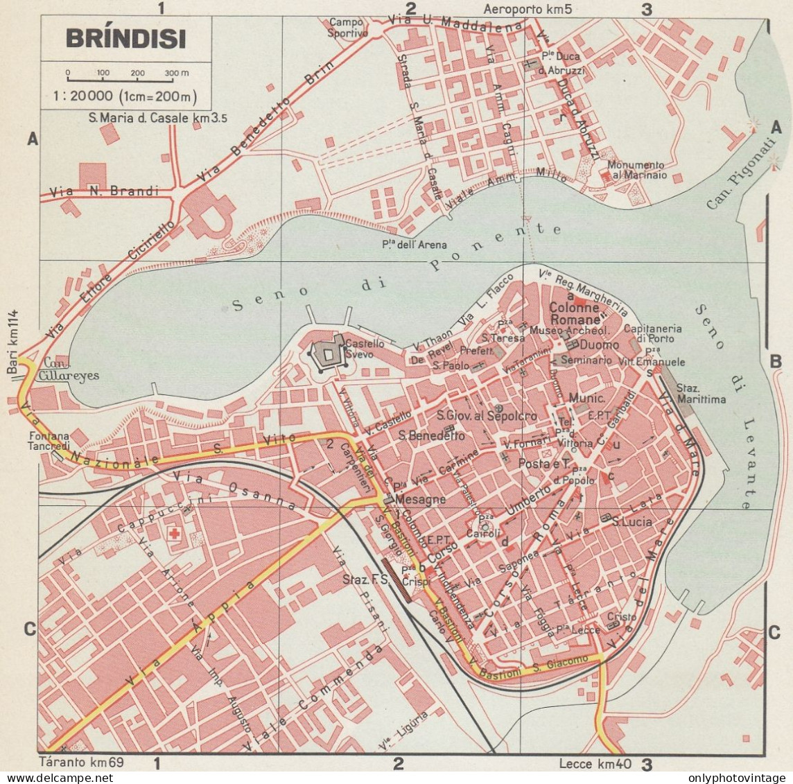 Brindisi, Pianta Della Città, Mappa Epoca, Vintage Map - Carte Geographique
