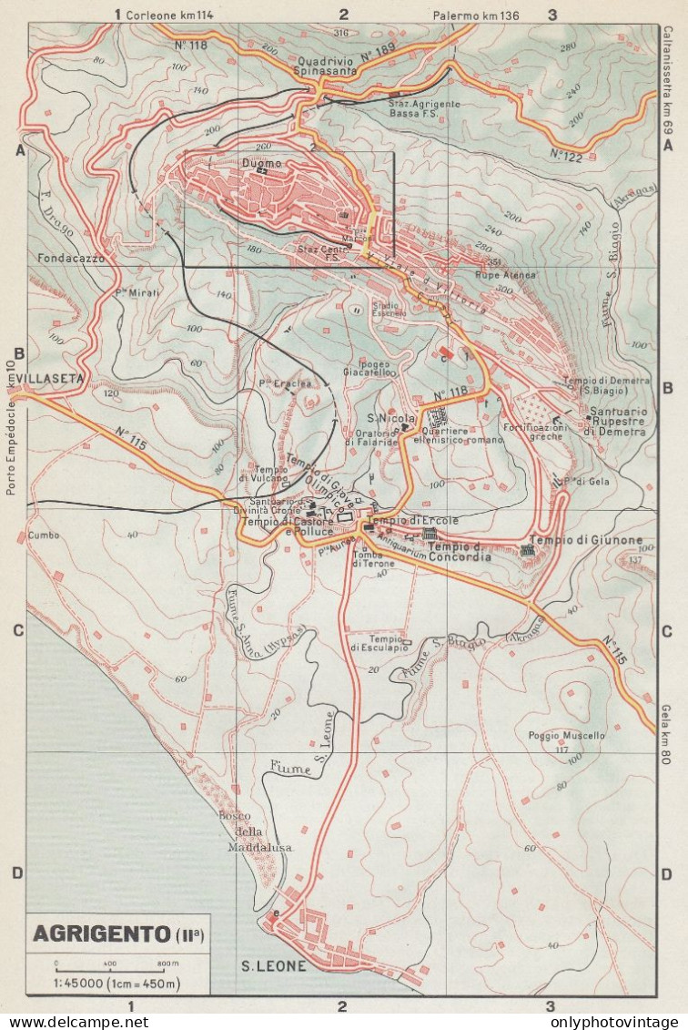 Agrigento, Pianta Della Città, Mappa Epoca, Vintage Map - Geographical Maps