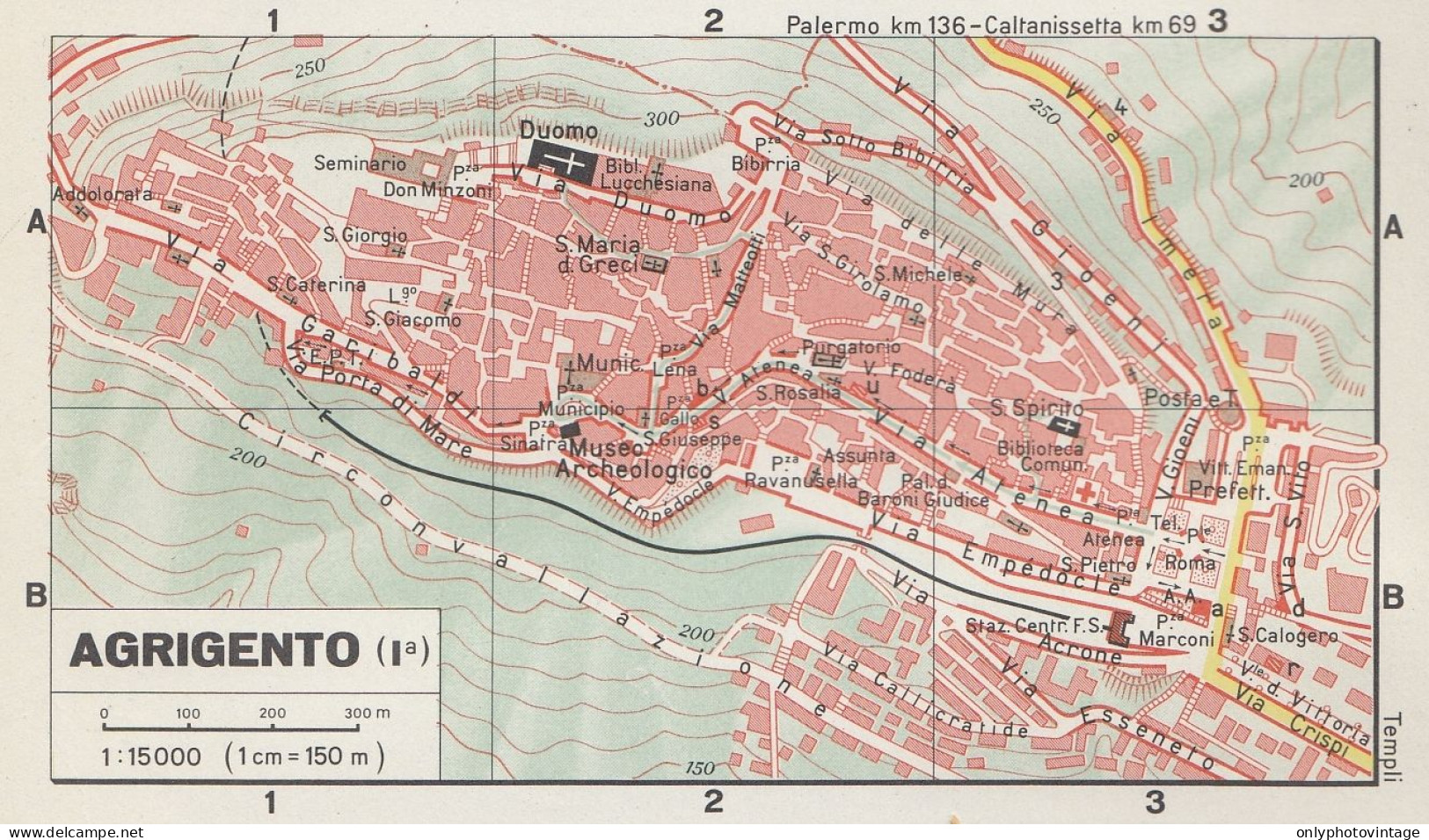Agrigento, Pianta Della Città, Mappa Epoca, Vintage Map - Cartes Géographiques