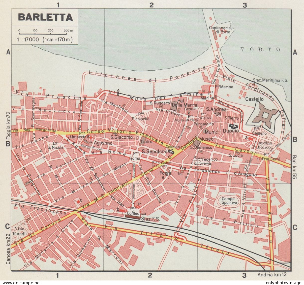 Barletta, Pianta Della Città, Mappa Epoca, Vintage Map - Carte Geographique