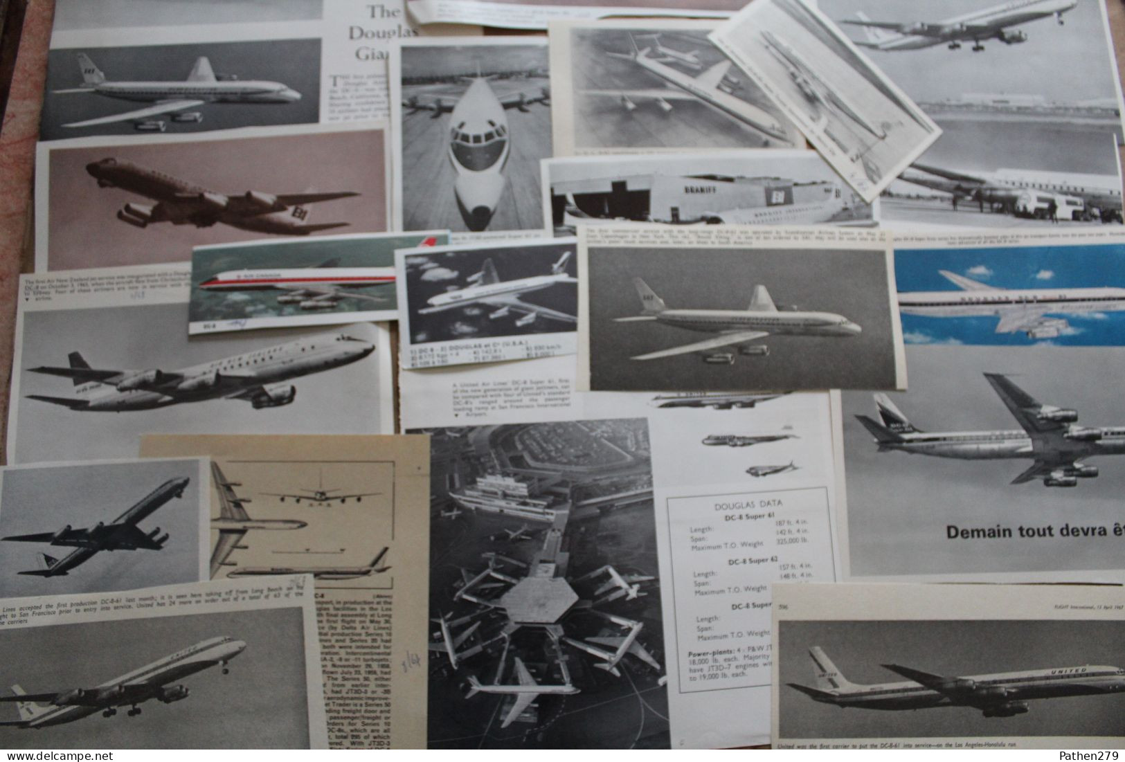 Lot De 587g D'anciennes Coupures De Presse Et Photos De L'aéronef Américain Douglas DC-8 - Aviation